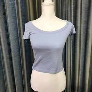 Women's Off-Shoulder Ribbed Crop Top - Light Blue